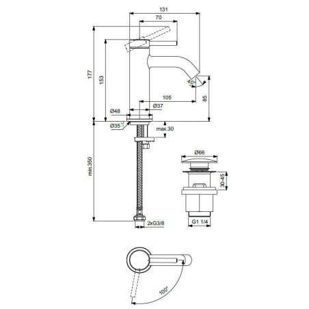Ideal Standard Ceraline Nuovo - Mitigeur de lavabo avec bonde ClickClack, BlueStart, chrome BD759AA