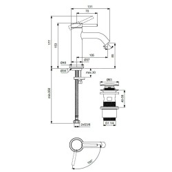 Ideal Standard Ceraline Nuovo - Mitigeur de lavabo avec bonde ClickClack, BlueStart, noir soyeux BD759XG