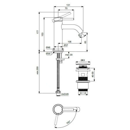 Ideal Standard Ceraline Nuovo - Mitigeur de lavabo avec bonde ClickClack, BlueStart, noir soyeux BD759XG