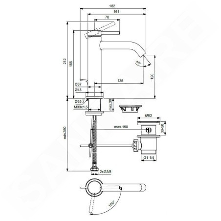 Ideal Standard Ceraline Nuovo - Mitigeur de lavabo avec bonde, BlueStart, noir soyeux BD761XG