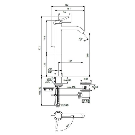 Ideal Standard Ceraline Nuovo - Mitigeur de lavabo avec bonde, BlueStart, noir soyeux BD763XG
