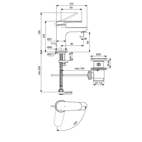 Ideal Standard Cerafine Nuovo - Mitigeur de lavabo avec bonde, BlueStart, noir soyeux BD767XG