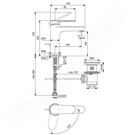 Ideal Standard Cerafine Nuovo - Mitigeur d'évier avec bonde, BlueStart, chrome BD769AA