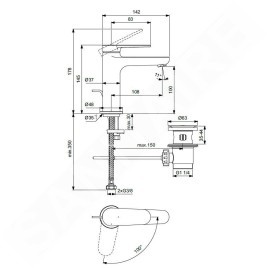 Ideal Standard Cerafine Nuovo - Mitigeur de lavabo avec bonde, BlueStart, noir soyeux BD769XG