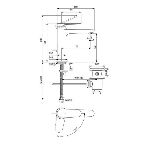 Ideal Standard Cerafine Nuovo - Mitigeur de lavabo avec bonde, BlueStart, noir soyeux BD771XG