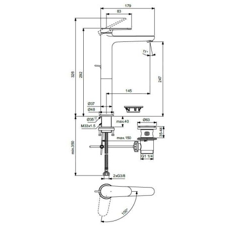 Ideal Standard Cerafine Nuovo - Mitigeur d'évier avec bonde, BlueStart, chrome BD774AA