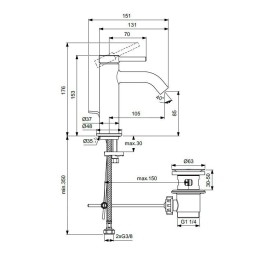 Ideal Standard Ceraline Nuovo - Mitigeur de lavabo avec vidage, chrome BD846AA