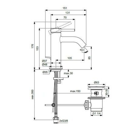 Ideal Standard Ceraline Nuovo - Mitigeur de lavabo avec vidage, chrome BD846AA