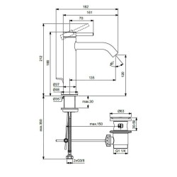 Ideal Standard Ceraline Nuovo - Mitigeur de lavabo avec vidage, chrome BD847AA