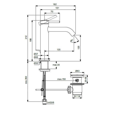 Ideal Standard Ceraline Nuovo - Mitigeur de lavabo avec vidage, chrome BD847AA