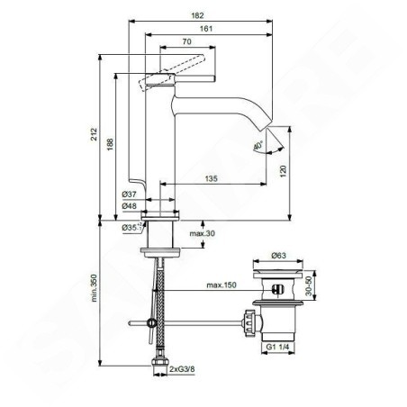 Ideal Standard Ceraline Nuovo - Mitigeur lavabo avec bonde, noir soyeux BD847XG