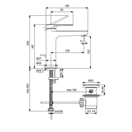 Ideal Standard Cerafine Nuovo - Mitigeur lavabo avec bonde, noir soyeux BD909XG
