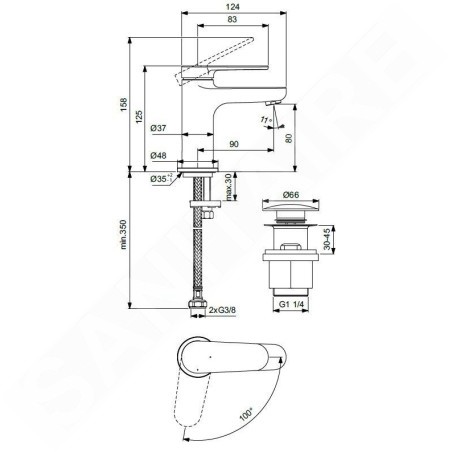 Ideal Standard Cerafine Nuovo - Mitigeur de lavabo avec bonde ClickClack, BlueStart, chrome BD964AA