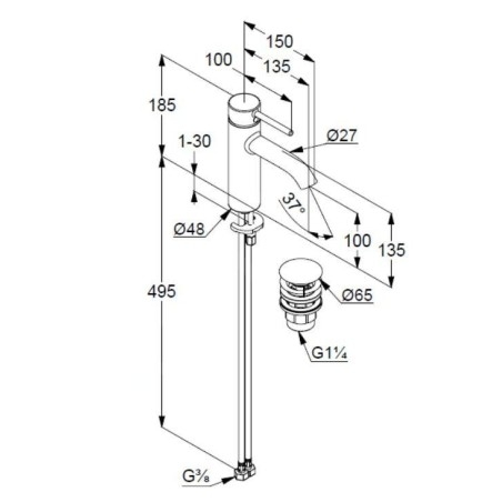 Kludi Bozz - Mitigeur de lavabo avec bonde Push-Open, or brossé 38288N076