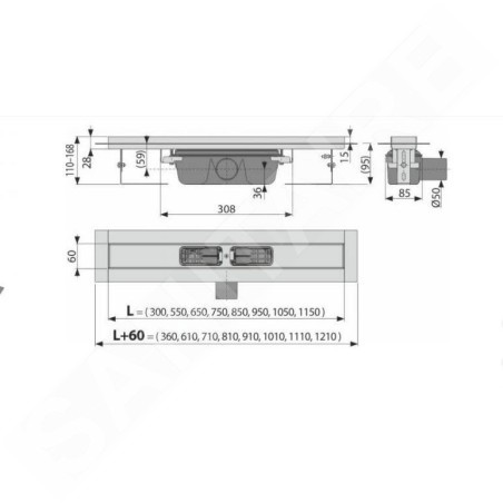 Alcadrain Douchegoten - Caniveau de douche Professional 750 mm, avec rebord pour grille perforée, acier inoxydable APZ6-750