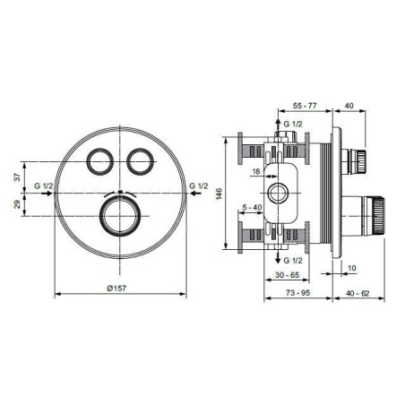 Ideal Standard CeraTherm Navigo - Mitigeur thermostatique de douche encastré, 2 sorties, noir soyeux A7296XG