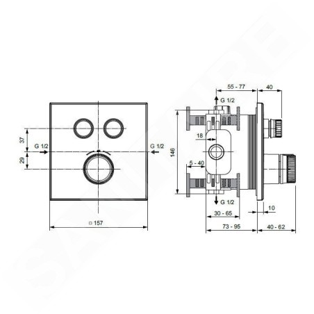 Ideal Standard CeraTherm Navigo - Mitigeur thermostatique de douche encastré, 2 sorties, noir soyeux A7302XG