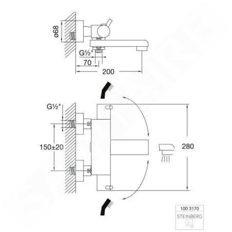 Steinberg 100 - Mitigeur de baignoire thermostatique, chrome 100 3170