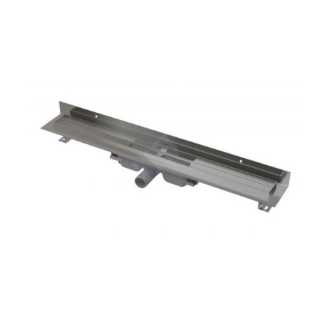 Alcadrain Douchegoten - Caniveau de douche Wall Low 1050 mm, avec rebord pour grille pleine et collier de fixation au mur, inox