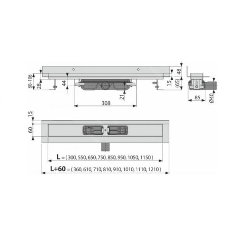 Alcadrain Douchegoten - Caniveau de douche Wall Low 1050 mm, avec rebord pour grille pleine et collier de fixation au mur, inox