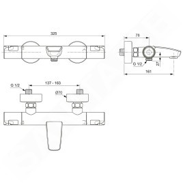 Ideal Standard CeraTherm - Mitigeur thermostatique de baignoire T50, chrome A7223AA