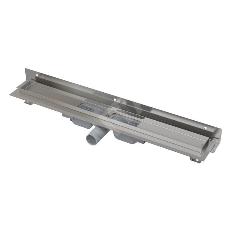 Alcadrain Douchegoten - Caniveau de douche Wall Low 850 mm, avec rebord pour grille pleine et collier de fixation au mur, acier Alcadrain Douchegoten - Caniveau de douche Wall Low 850 mm, avec rebord pour grille pleine et collier de fixation au mur, acier