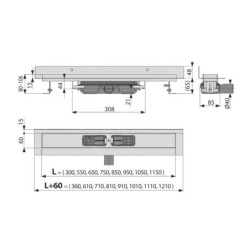 Alcadrain Douchegoten - Caniveau de douche Wall Low 850 mm, avec rebord pour grille pleine et collier de fixation au mur, acier