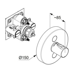 Kludi Push - Mitigeur de douche thermostatique encastré, 2 sorties, chrome 389120538