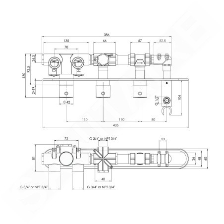 Sapho Robinetterie - Mitigeur thermostatique encastré pour 2 sorties, chrome MB623