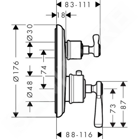 Axor Montreux - Mitigeur thermostatique encastré avec vanne d’arrêt, nickel brossé 16801820