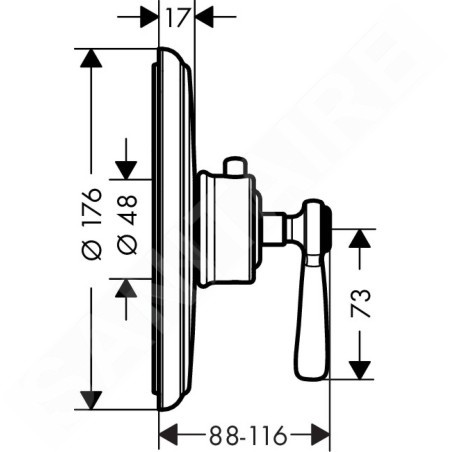 Axor Montreux - Mitigeur thermostatique encastré haut débit, chrome 16824000