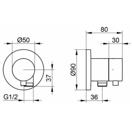 Keuco IXMO - Robinet d'arrêt et inverseur encastré, à 2 voies, avec raccord de tuyau, chrome noir 59557131101