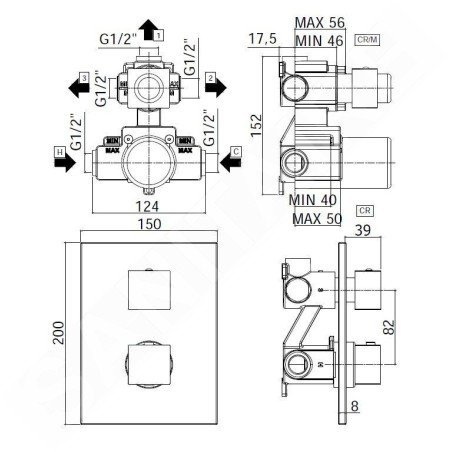 Paffoni Level - Mitigeur de douche thermostatique encastré pour 3 sorties, avec corps, chrome LEQ519CR