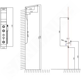 Aqualine Douches - Paroi de douche Yuki, avec mitigeur, 210x1450 mm, blanc SL290
