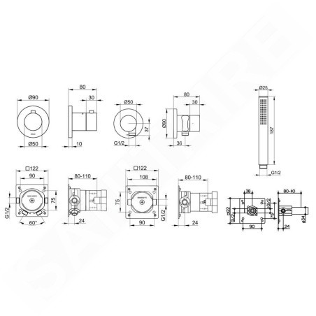 Keuco IXMO - Mitigeur thermostatique à encastrer, 2 sorties, avec corps d’encastrement, chrome 59606010001