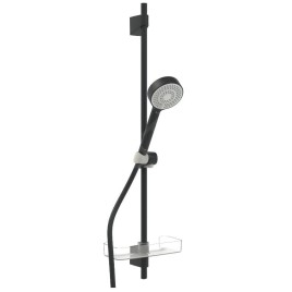 Hansa Basicjet - Ensemble pommeau de douche, barre, porte-savon et flexible, 3 jets, ECO, noir mat 4467013333