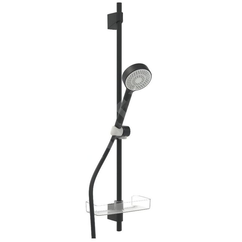 Hansa Basicjet - Ensemble pommeau de douche, barre, porte-savon et flexible, 3 jets, ECO, noir mat 4467013333
