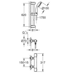 Grohe Precision Flow - Set de douche avec thermostat mural, avec barre 620 mm, chrome 34841000
