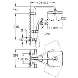 Grohe Vitalio Start - Set de douche 250 avec thermostat, 9,5 l/min, 2 jets, chrome 26696000
