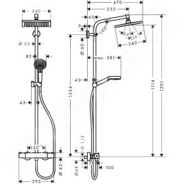 Hansgrohe Crometta - Set de douche E 240 Showerpipe avec thermostat, EcoSmart 9 l/min, chrome 27281000