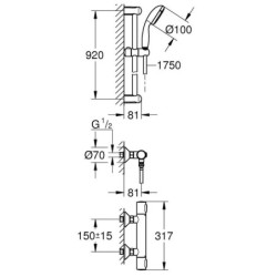 Grohe Precision Flow - Set de douche avec thermostat mural, avec barre 920 mm, chrome 34842000