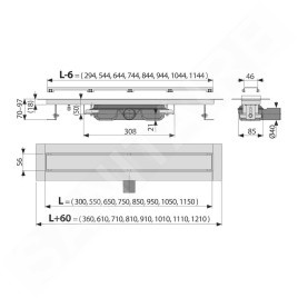 Alcadrain Douchegoten - Receveur de douche Marble Low 1150 mm, avec grille pour l'insertion de carreaux, acier inoxydable