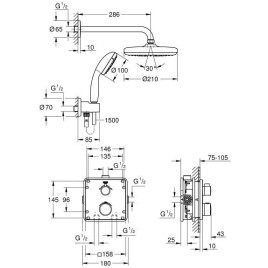 Grohe Grohtherm - Set de douche Tempesta 210 avec robinet de douche thermostatique encastré, chrom 34729000