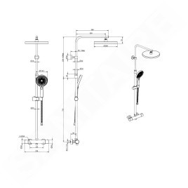 kielle Oudee - Set de douche avec thermostat, 260 mm, 3 jets, noir mat 20602014