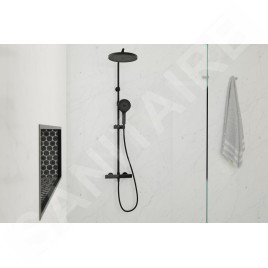 kielle Oudee - Set de douche avec thermostat, 260 mm, 3 jets, noir mat 20602014