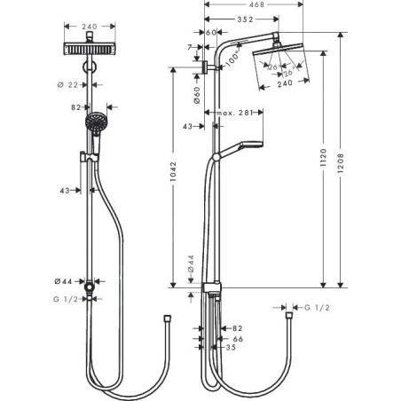 Hansgrohe Crometta - Set de douche E 240 Showerpipe pour rénovation, EcoSmart 9 l/min, chrome 27289000