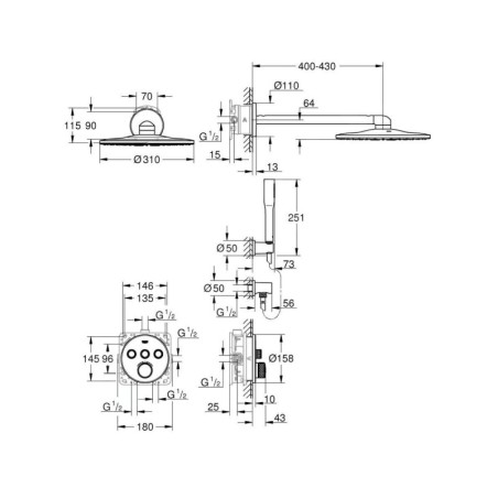 Grohe Grohtherm SmartControl Perfect - Colonne de douche avec thermostat encastré, 310 mm, chrome 34705000