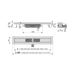 Alcadrain Douchegoten - Bac à douche Professional Low 650 mm, avec rebord pour grille complète, acier inoxydable APZ106-650