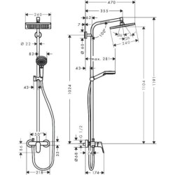 Hansgrohe Crometta - Set de douche Showerpipe E 240 avec mitigeur, chrome 27284000