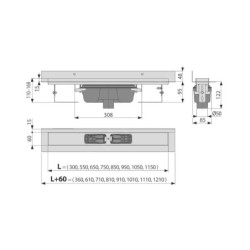 Alcadrain Douchegoten - Caniveau de douche Wall 950 mm, avec collier fixe au mur, évacuation verticale, inox APZ1016-950